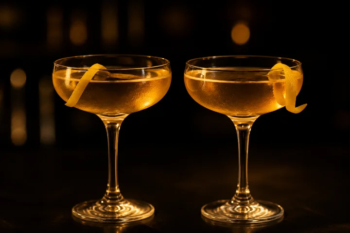 Zwei goldene Cocktails in einer Nocstar Partner-Bar